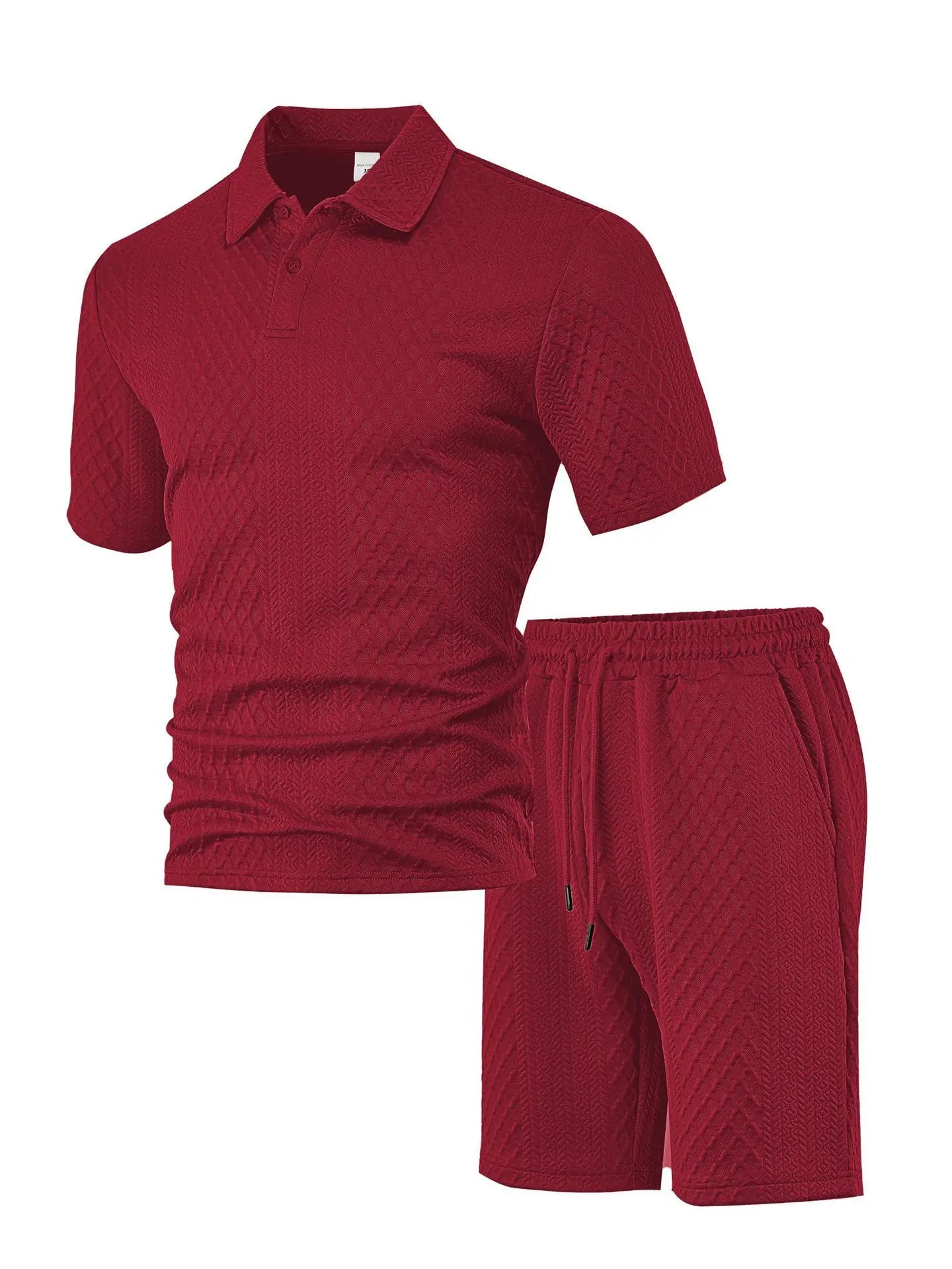 Eclano Men’s Jacquard Polo Set – Short Sleeve Polo Shirt with Lapel & Casual Shorts