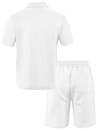 Eclano Men’s Jacquard Polo Set – Short Sleeve Polo Shirt with Lapel & Casual Shorts