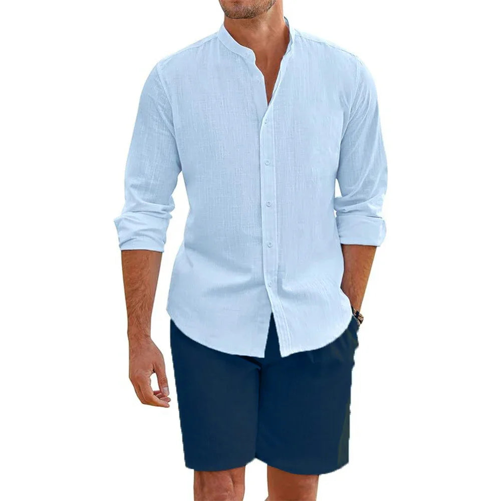 Eclano Men’s 2-Piece Set – Cotton Linen Shirt & Shorts