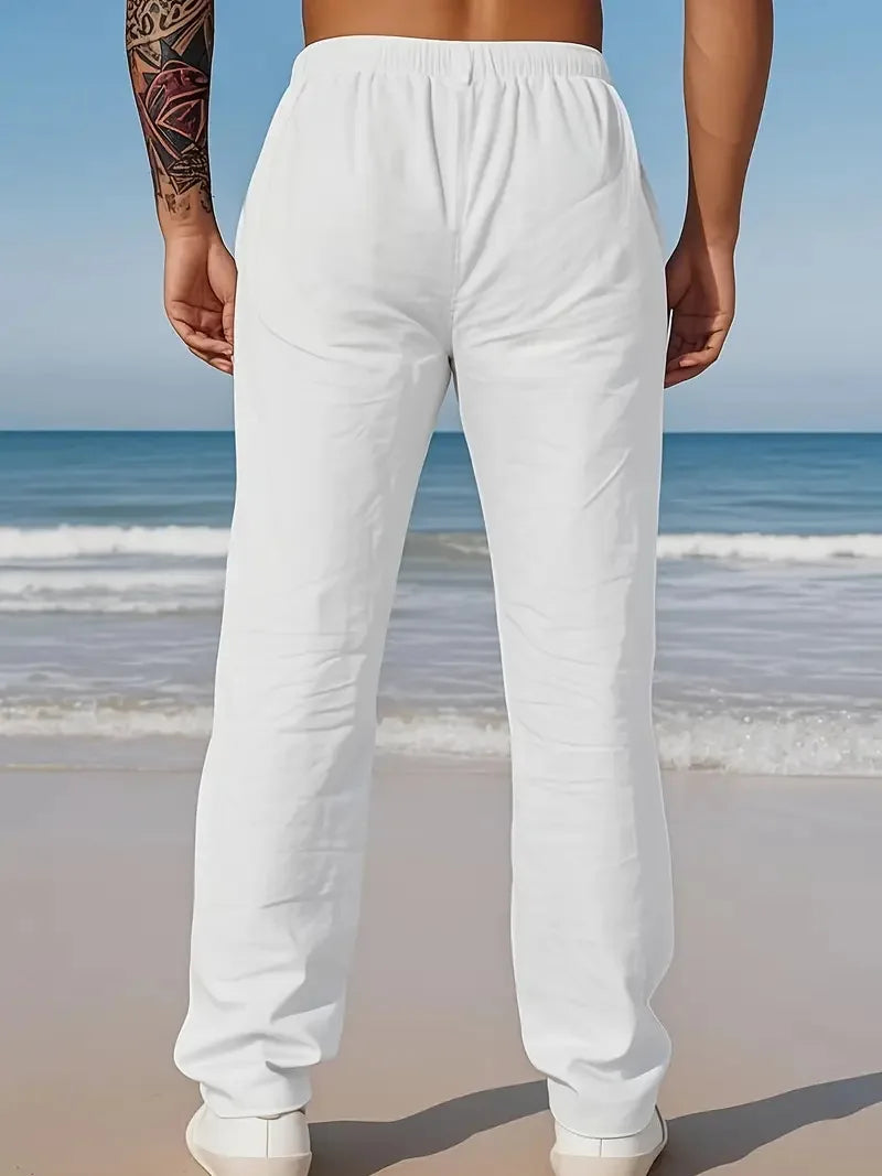 Eclano Men’s Summer Casual Pants – Lightweight Loose Fit Linen with Drawstring