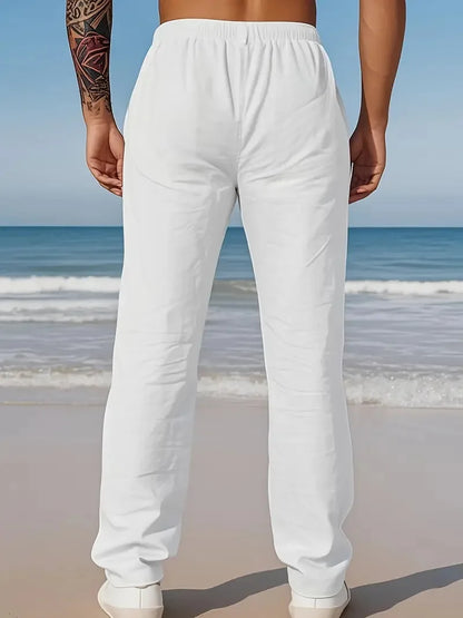 Eclano Men’s Summer Casual Pants – Lightweight Loose Fit Linen with Drawstring
