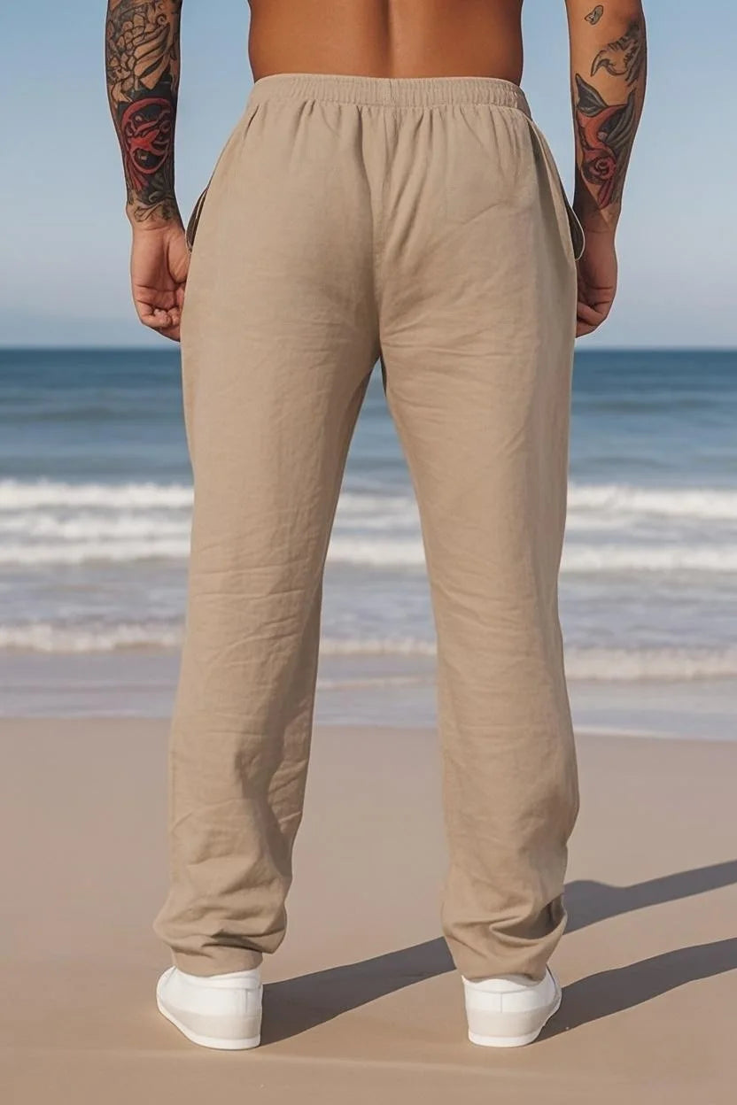 Eclano Men’s Summer Casual Pants – Lightweight Loose Fit Linen with Drawstring