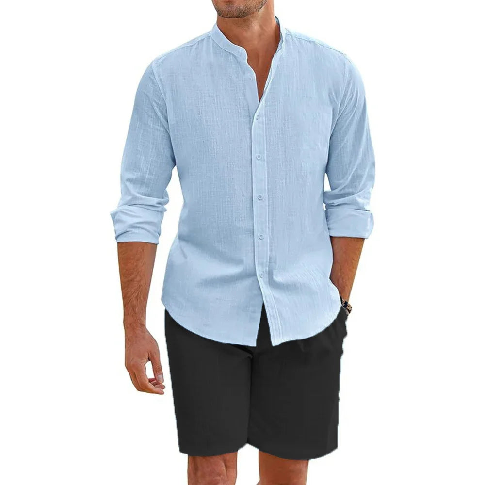 Eclano Men’s 2-Piece Set – Cotton Linen Shirt & Shorts