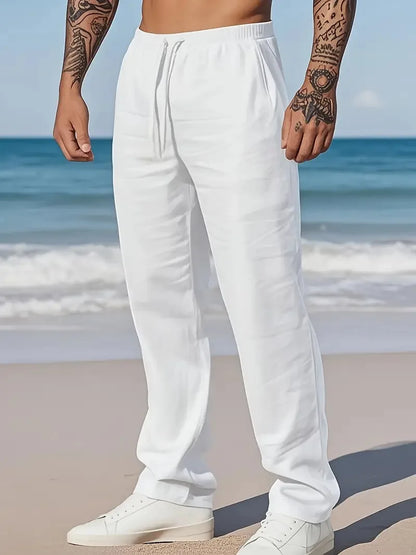 Eclano Men’s Summer Casual Pants – Lightweight Loose Fit Linen with Drawstring