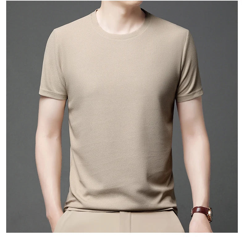 Eclano Men’s Summer Waffle Texture T-Shirt – Short Sleeve with Round Neck