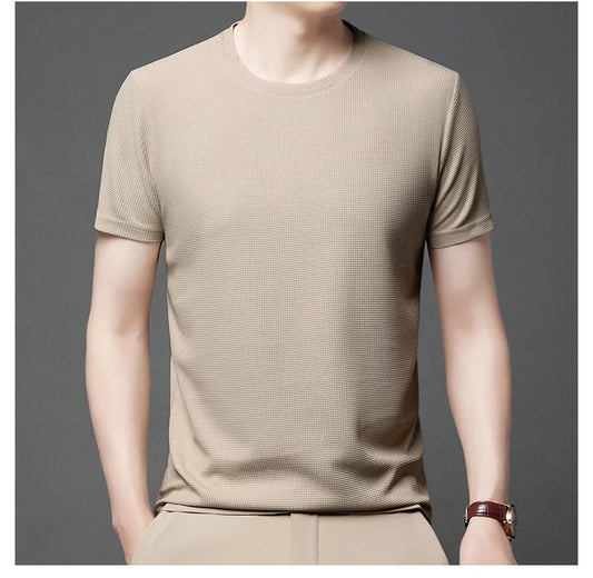 Eclano Men’s Summer Waffle Texture T-Shirt – Short Sleeve with Round Neck