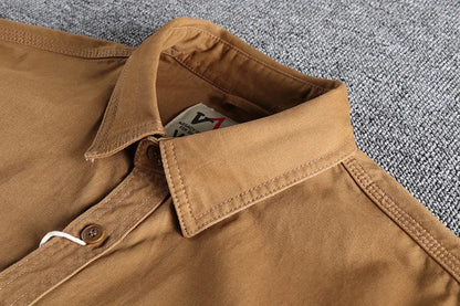 Eclano Men’s Autumn Retro Khaki Work Shirt – Long Sleeve with 3D Pocket