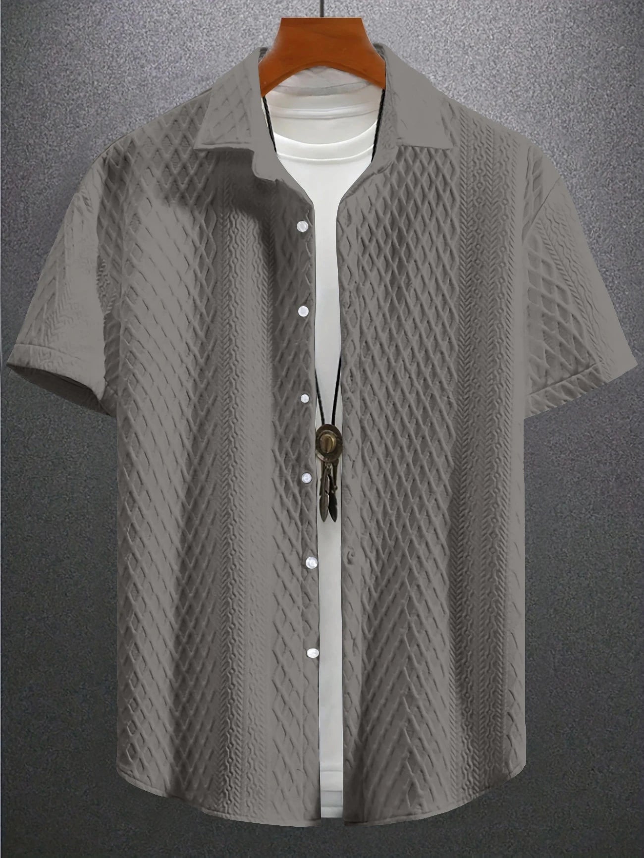 Eclano Men’s Casual Short-Sleeve Shirt – Vintage Jacquard Lapel
