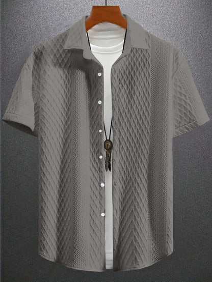 Eclano Men’s Casual Short-Sleeve Shirt – Vintage Jacquard Lapel