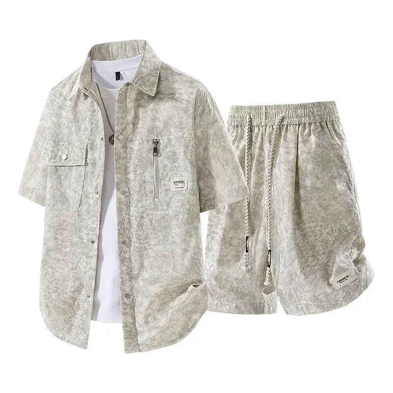 Eclano Men’s Summer Set – Short Sleeve Shirt & Casual Shorts with Pockets