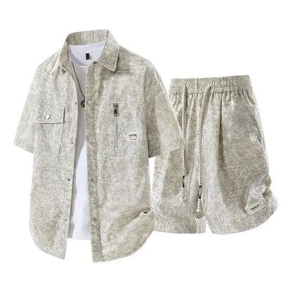 Eclano Men’s Summer Set – Short Sleeve Shirt & Casual Shorts with Pockets