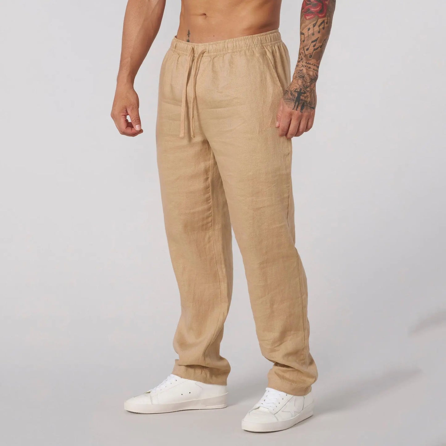 Eclano Men’s Summer Casual Pants – Lightweight Loose Fit Linen with Drawstring