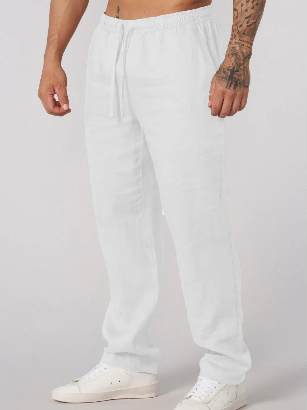 Eclano Men’s Summer Casual Pants – Lightweight Loose Fit Linen with Drawstring