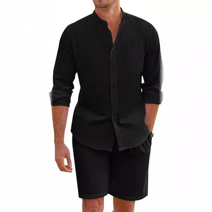 Eclano Men’s 2-Piece Set – Cotton Linen Shirt & Shorts