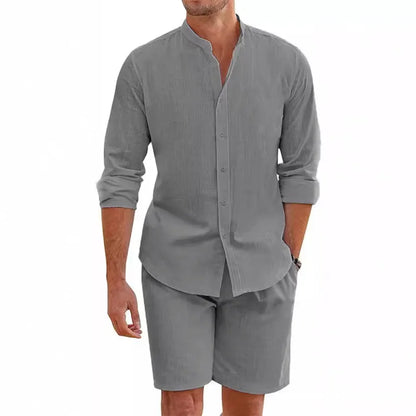 Eclano Men’s 2-Piece Set – Cotton Linen Shirt & Shorts