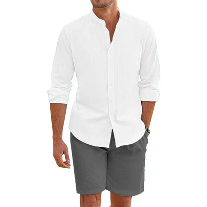 Eclano Men’s 2-Piece Set – Cotton Linen Shirt & Shorts