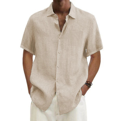 Eclano Men’s Cotton Linen Shirt – Short Sleeve with Turn-Down Collar