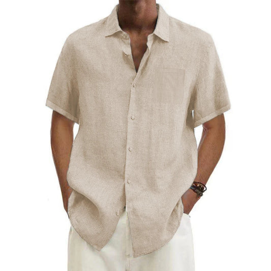 Eclano Men’s Cotton Linen Shirt – Short Sleeve with Turn-Down Collar