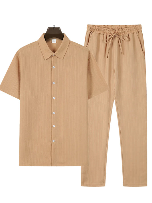 Eclano Men’s Classic Shirt and Pants Set – Collar Casual Business Outfit