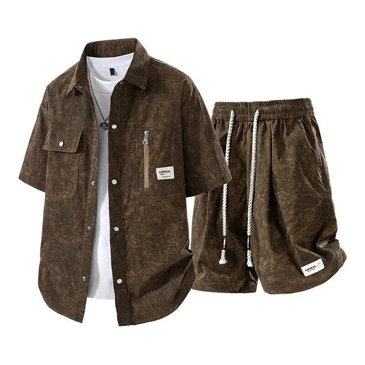 Eclano Men’s Summer Set – Short Sleeve Shirt & Casual Shorts with Pockets