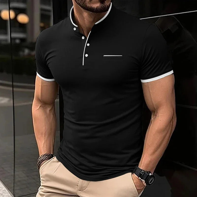 Eclano Men’s Polo T-Shirt – Stand-Up Collar, Short Sleeve, Wrinkle-Resistant and Versatile