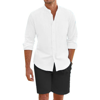 Eclano Men’s 2-Piece Set – Cotton Linen Shirt & Shorts