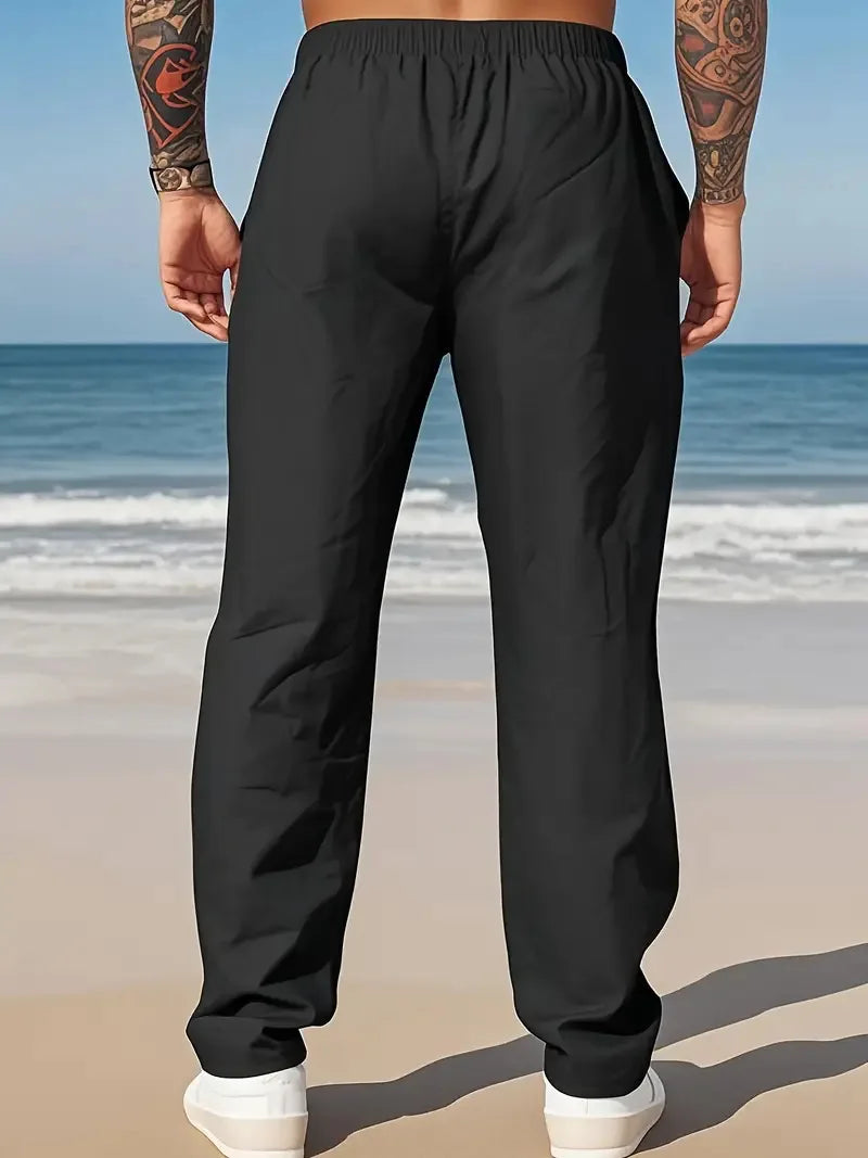 Eclano Men’s Summer Casual Pants – Lightweight Loose Fit Linen with Drawstring