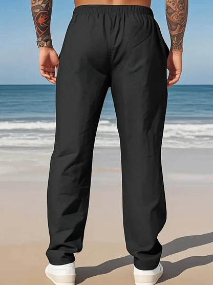 Eclano Men’s Summer Casual Pants – Lightweight Loose Fit Linen with Drawstring