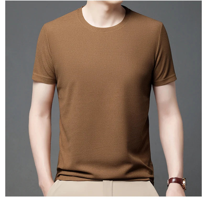 Eclano Men’s Summer Waffle Texture T-Shirt – Short Sleeve with Round Neck
